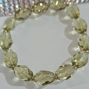Nordstrom Faceted‎ Light Yellow Green Crystal Beaded Stretch Bracelet NWOT